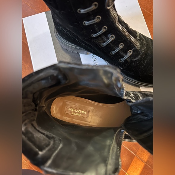 Aquazzura Kicks Velvet Zip Up Lug Sole Bootie Black 38.5 - Picture 5 of 8